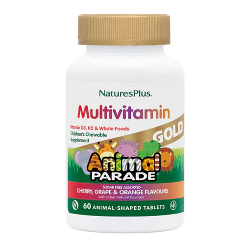 NaturesPlus Animal Parade Gold Chewable Multi-Vitamin & Mineral- 60's Assorted Flavours